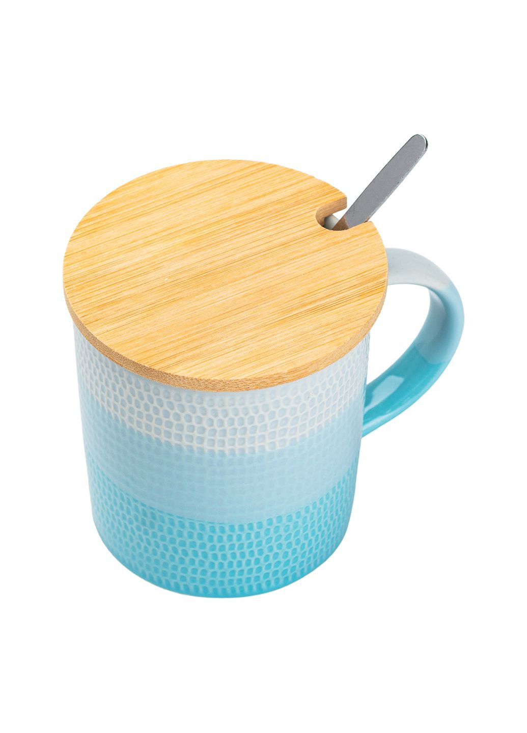 Чашка порцелянова у скандинавському стилі 350 мл з кришкою та ложкою, Happy Life (361678677)