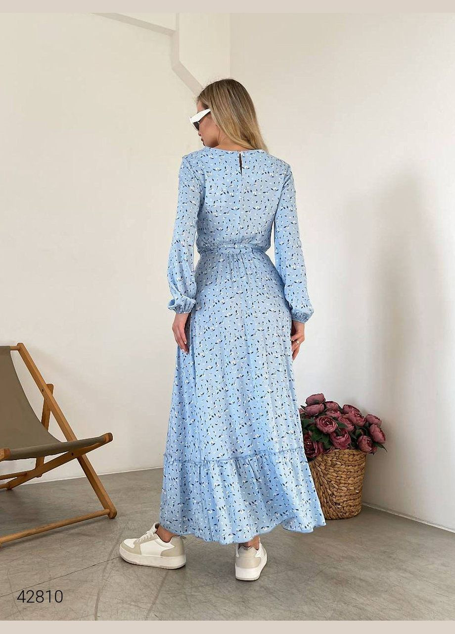 Голубое повседневный платье длина меди колокол Accorddream с цветочным принтом