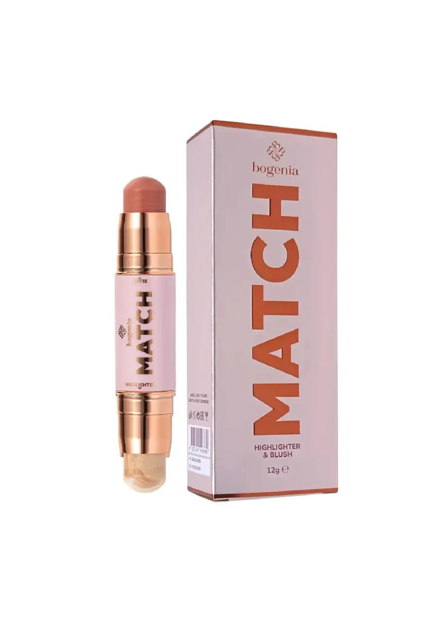Хайлайтер та румяна Match Stick Highlighter and Blush BG637 №001 Світлий Беж+Насичений Рожево-Коралови Bogenia (401043316)