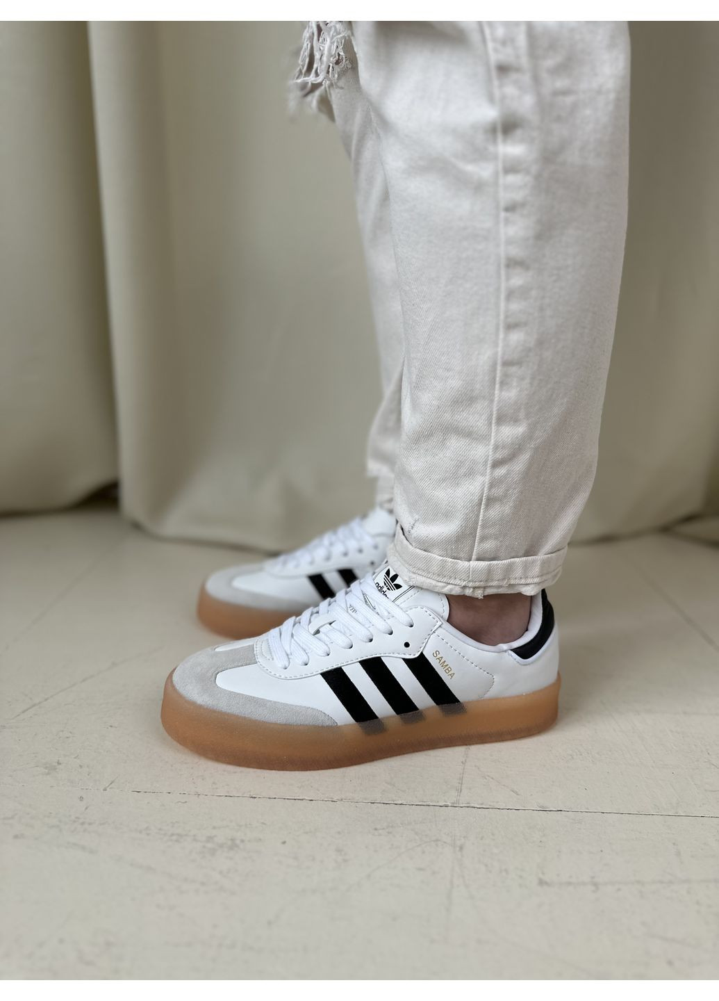Чорні Осінні кросівки чоловічі adidas samba white black gum sole platform адідас самба No Brand