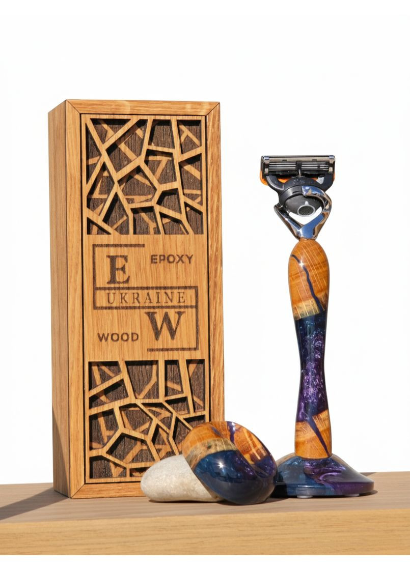 Набір подарунковий Станок для гоління Фіолетовий та синій перламутр Коробка без смоли EpoxyWood Ukraine (361205578)
