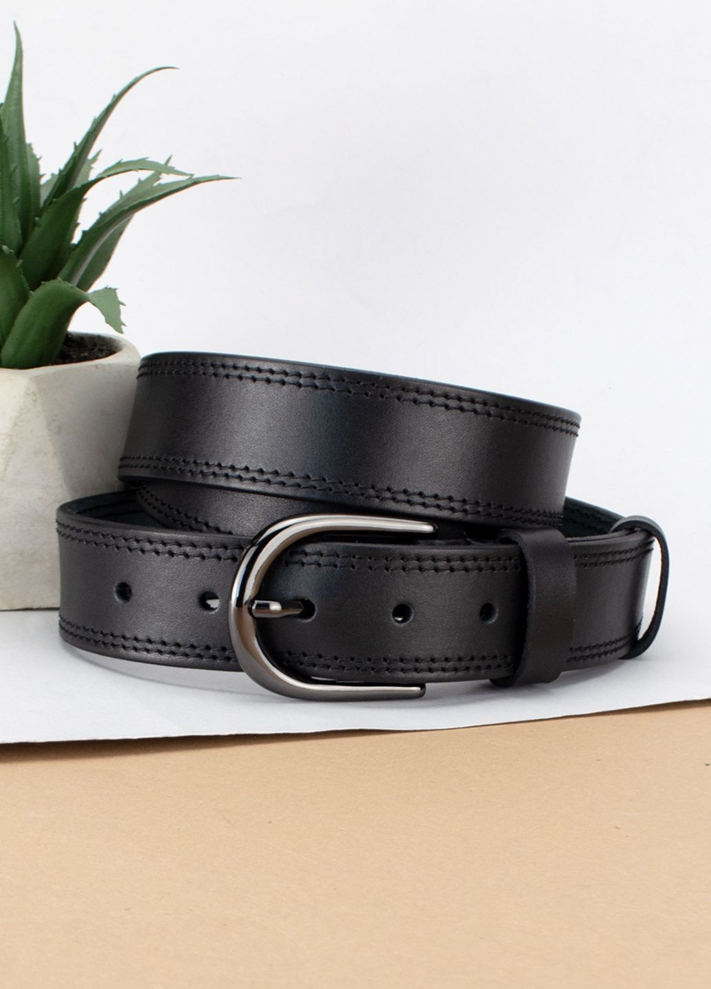 Ремень женский кожаный под джинсы SF-3554 XXL черный прошитый (145 см) SFIP (362639369)