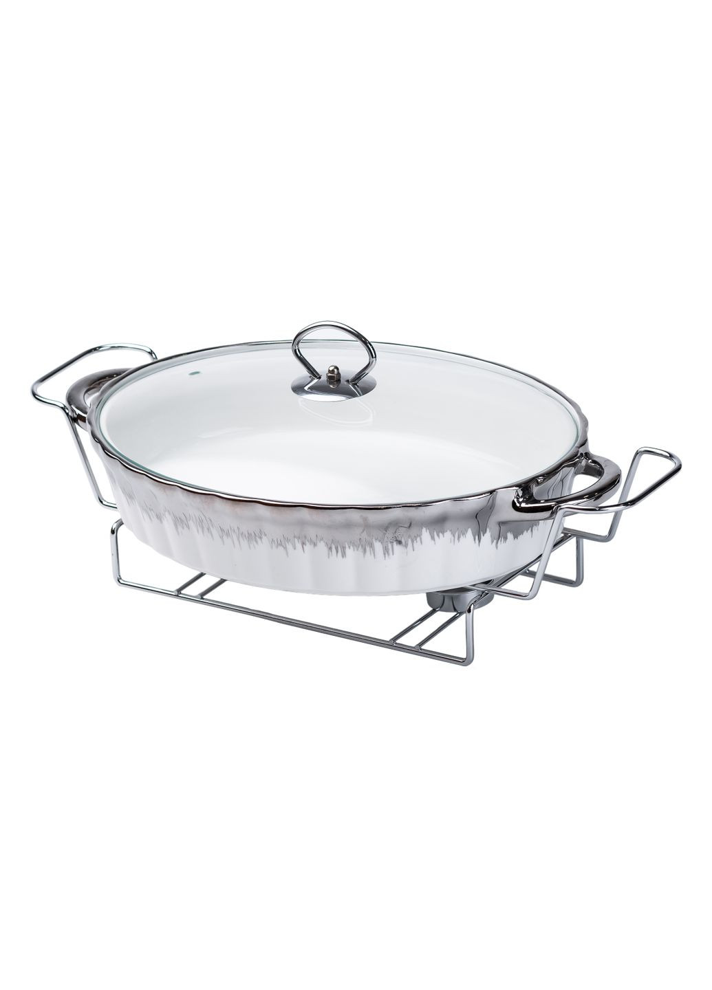 Мармітниця керамічна овальна 2 л зі скляною кришкою, хром Yiwu (323641358)