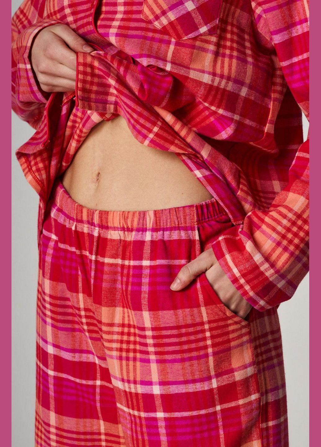 Червона зимня бавовняна піжама в клітинку сорочка + брюки Key LNS 433 B22 red