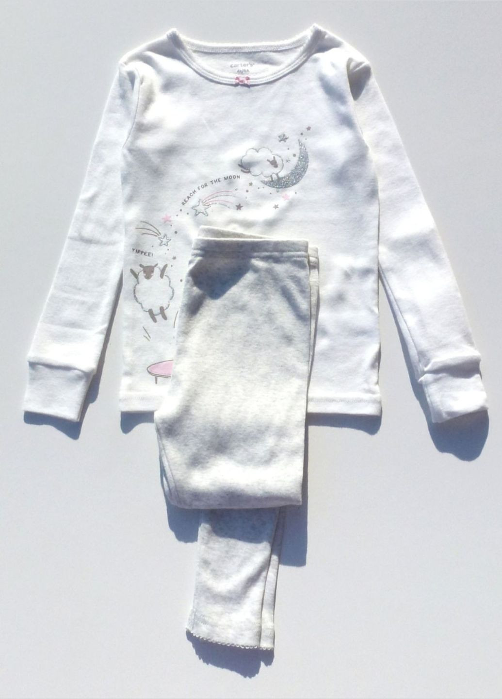 Біла всесезон піжама (лонгслів+штанці) для дівчинки, з овечками, 104 см Carter's