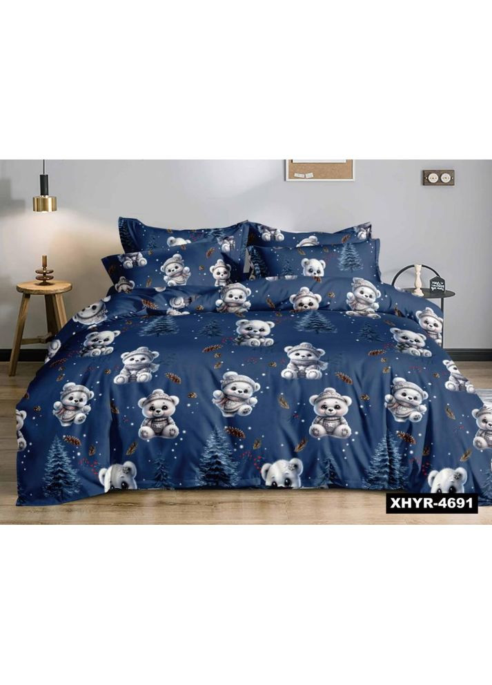 Постельное белье Двуспальное Пакистанская байка 180 x 220 см Милые медвежонка Синее 50 х 70 см No Brand (364315441)