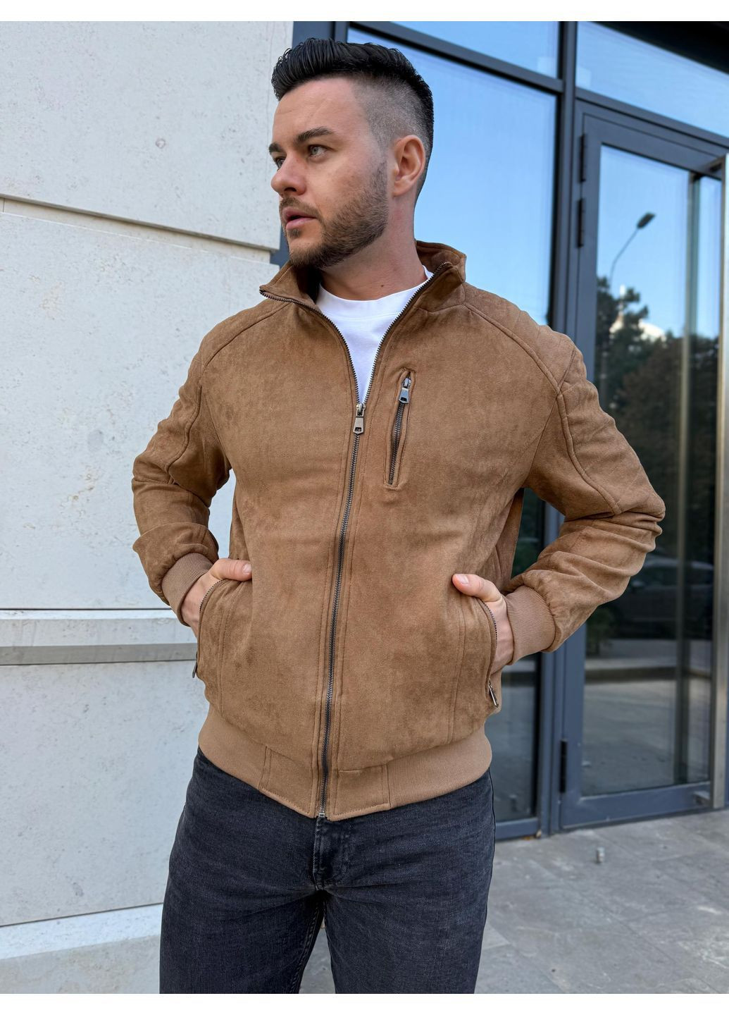 Коричнева замшева куртка райдер No Brand
