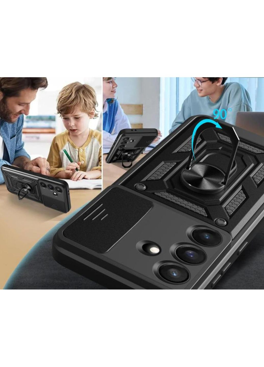 Чехол Shockproof для Samsung Galaxy S25 Plus (SM-S936) - противоударный, с подставкой и шторкой для камеры - Black Primo (368999134)