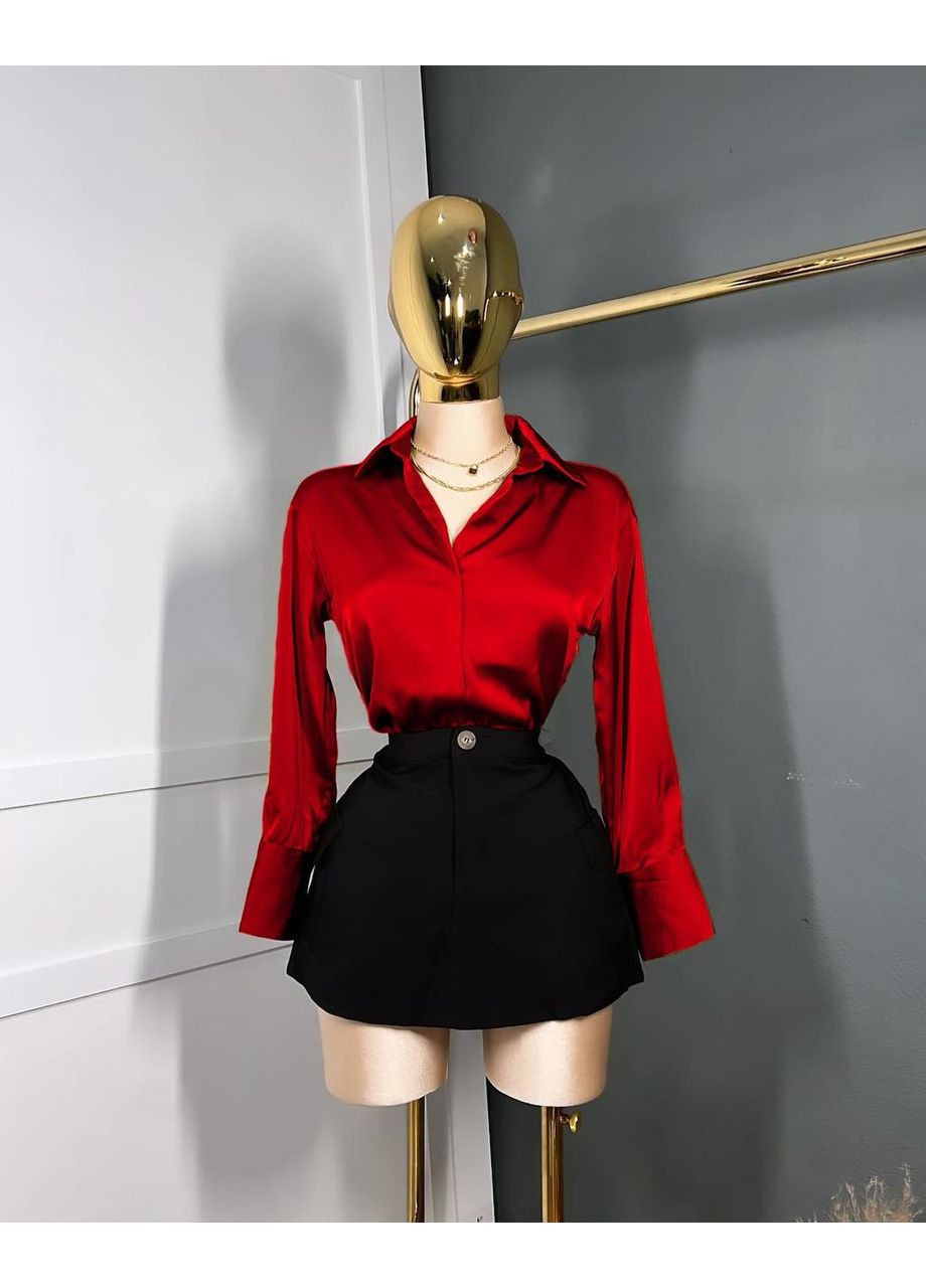 Красная повседневный рубашка однотонная GD/GL Модний простір с длинным рукавом