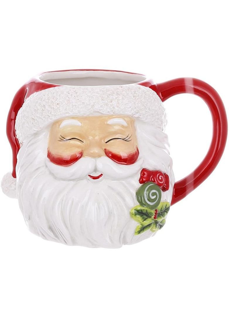 Кухоль Різдвяна керамічна 600мл Посмішка Санти для гарячих напоїв з об'ємним декором BonaDi (368977259)