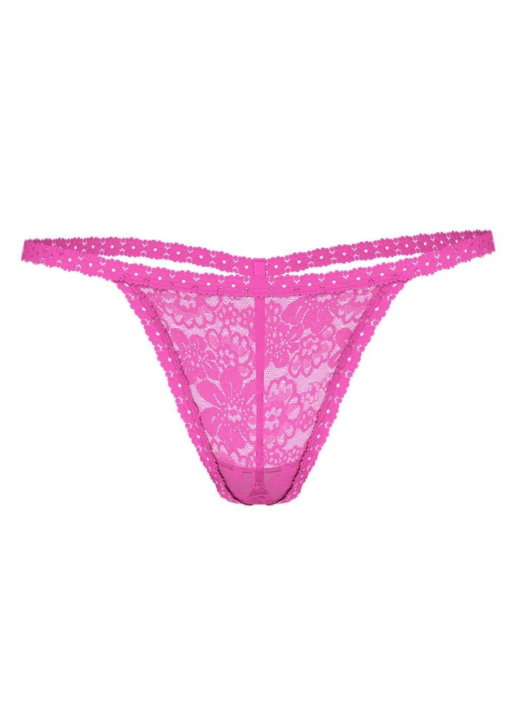 Трусики-стрінги жіночі мереживні PINK Wink V-String Panty рожеві Victoria's Secret (348779882)