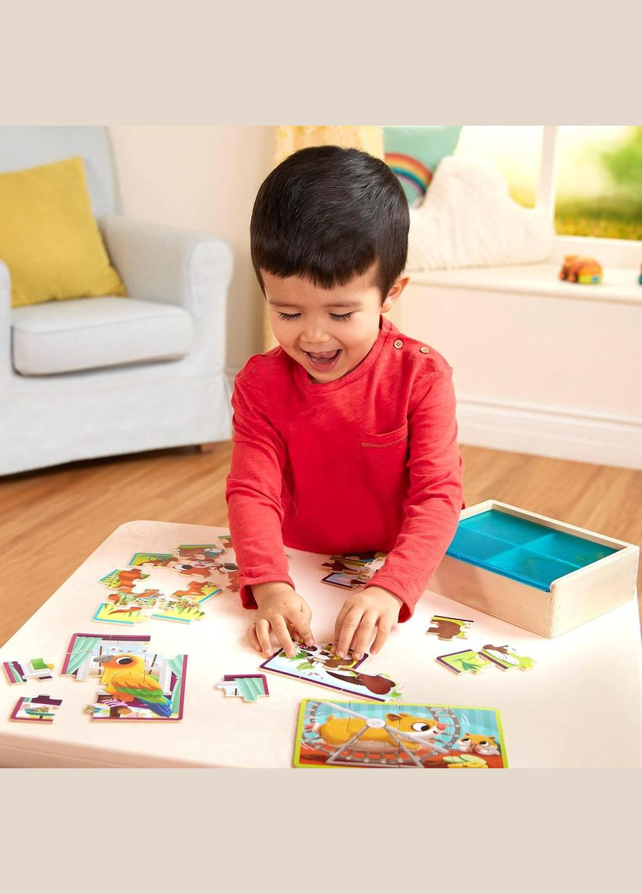 Набор деревянных пазлов "Животные" 4 шт. по 12 эл. B. toys Animal Wooden Puzzle Set Battat (338425533)