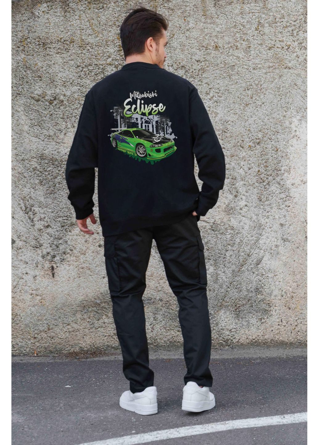 Черный мужской утепленный оверсайз свитшот на флисе с принтом eclips Without однотонный без декора (361057467)