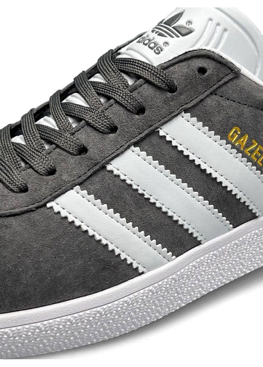 Темно-сірі Осінні кросівки чоловічі adidas originals gazelle gray white stripes No Brand Originals Gazelle Stripes