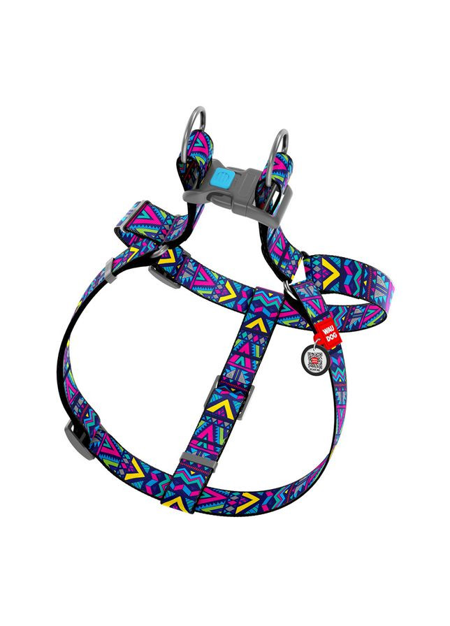 Шлея для собак WAUDOG Nylon з QR паспортом, малюнок "Інді", пластиковий фастекс, Ш 25 мм, Дов 60-85 см No Brand (363201469)
