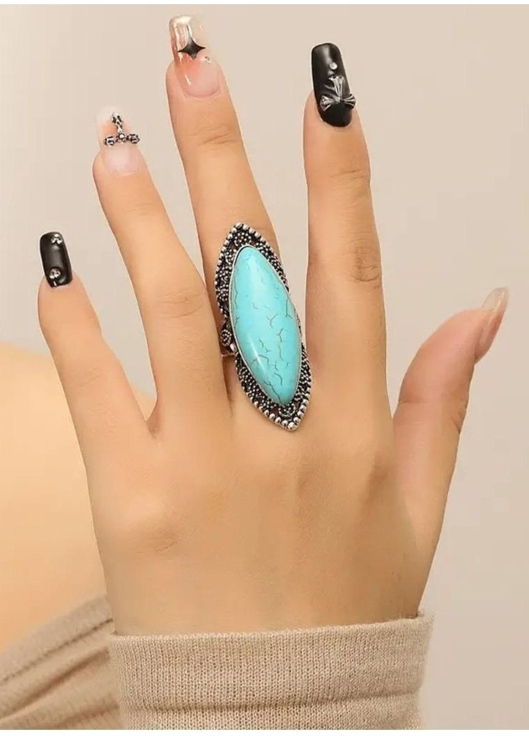 Великий масивний перстень з бірюзою, говлітом, 18,5-19, 2398 No Brand (349731966)