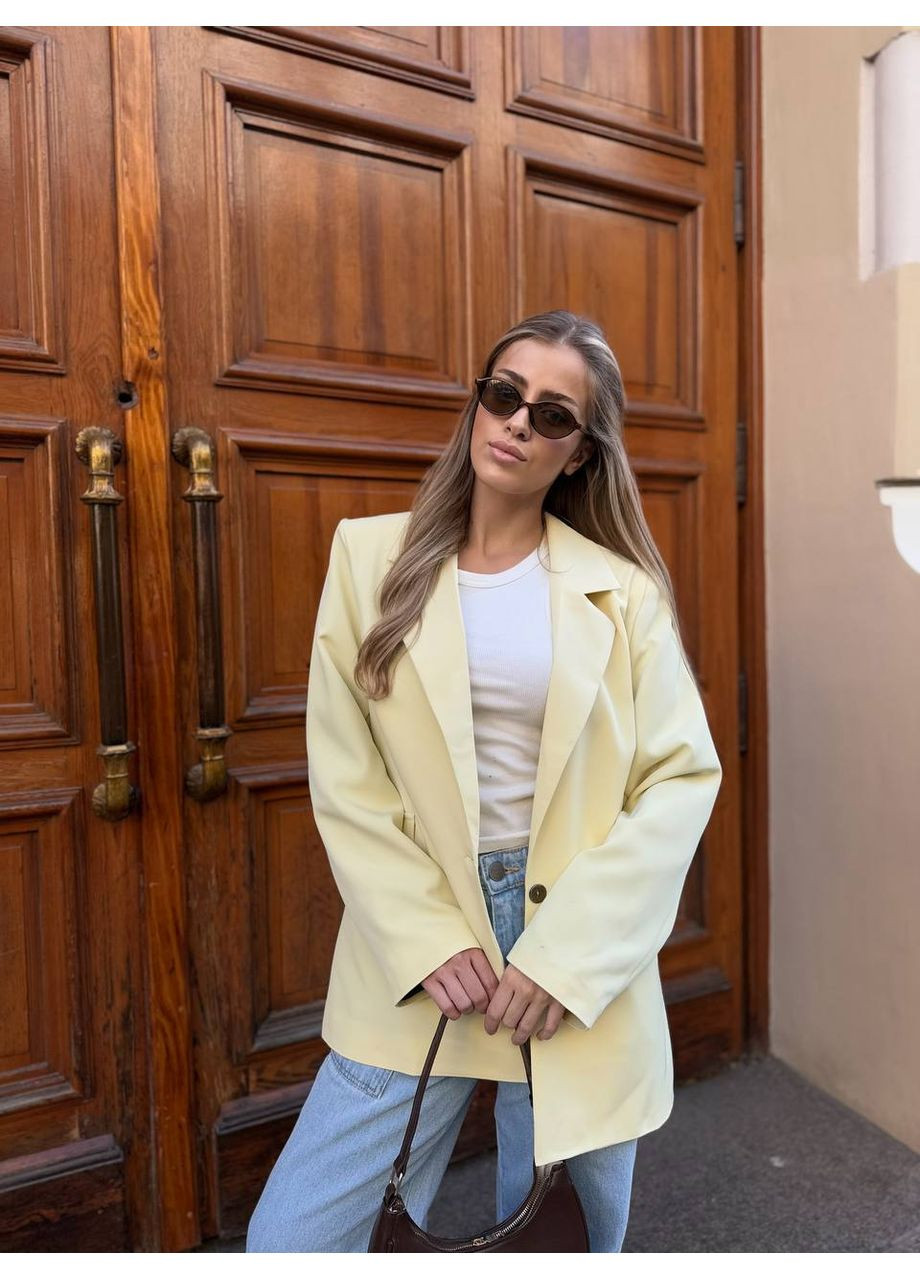 Светло-желтый женский пиджак оверсайз Україна - демисезонный
