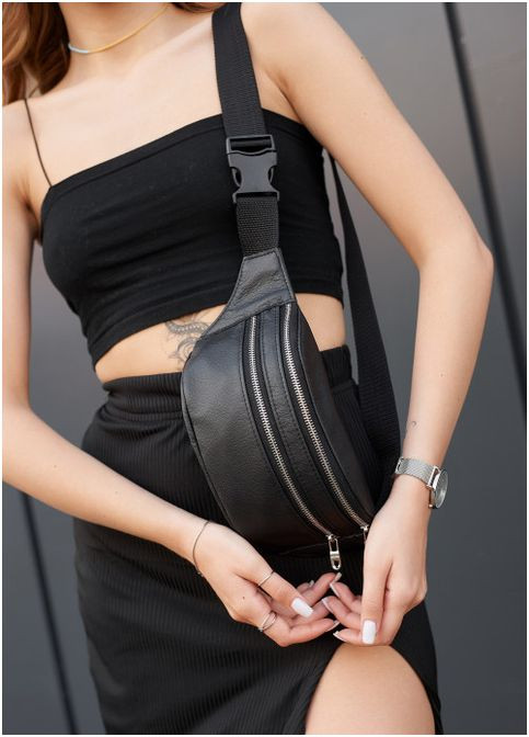 Женская сумка бананка на пояс из натуральной кожи Черная (788031512) Sambag (361244748)