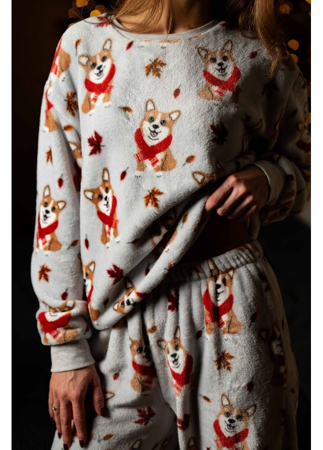 Комбінована всесезон костюм домашній з велсофту, принт коргі 973186 German Volf 25144