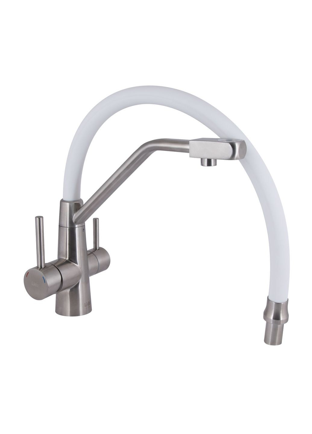 Смеситель для кухни Aria с гибким изливом с подключением для питьевой воды (k35) LDARI020F3WNK39480 White/Nickel LIDZ 020F3 (323485796)