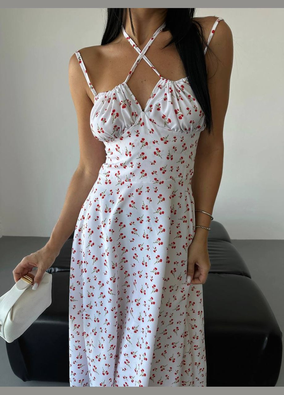 Білий святковий сукня No Brand з квітковим принтом