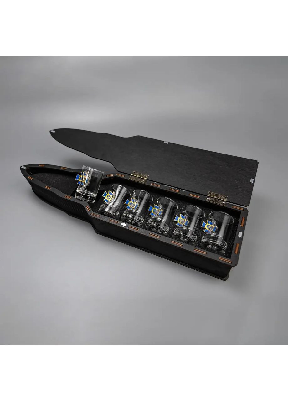 Подарочная стопка для водки 6 шт со вставками СБУ | Деревянная упаковка Handmade 225-001-051 (366889327)