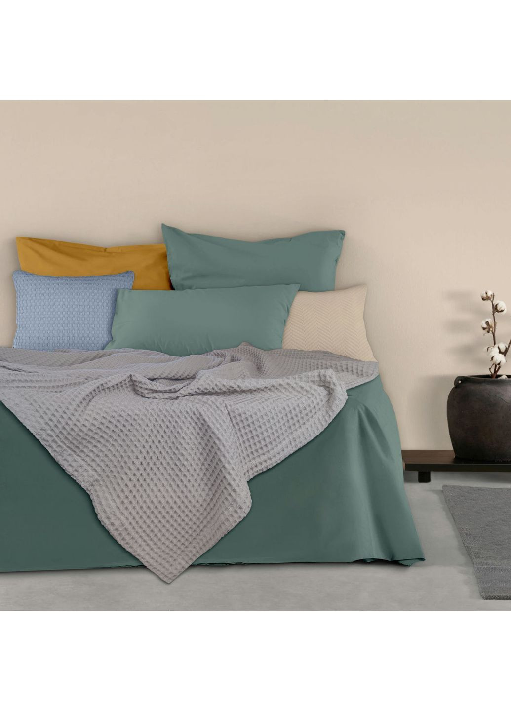 Плед-покривало вафельне 200х220 см Smoky Greek Waffle Сірий Cosas (369668469)