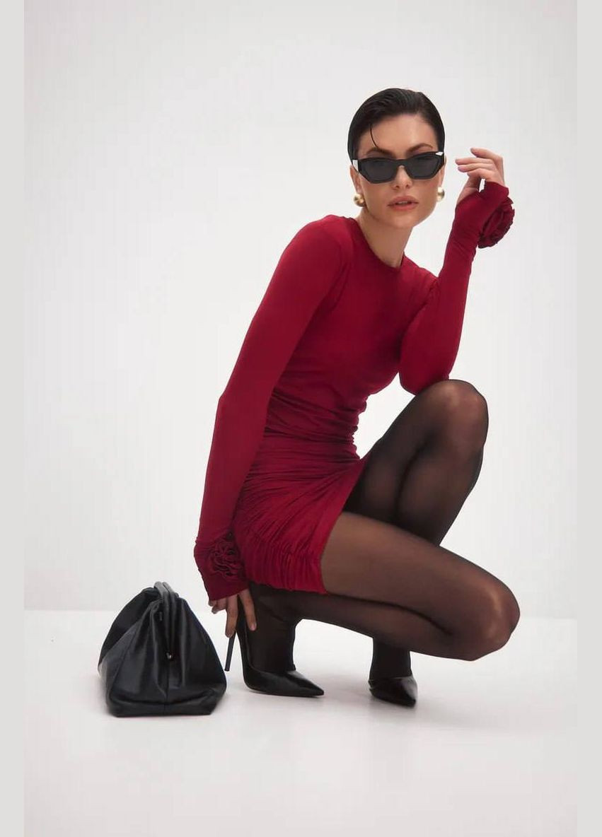 Бордовое повседневный, кэжуал платье No Brand однотонное