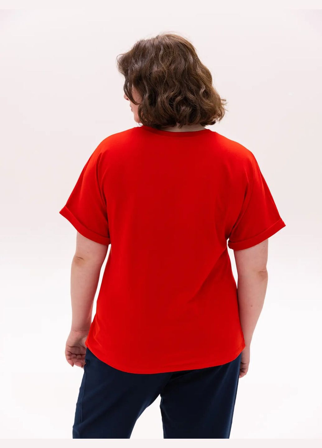 Футболка женская больших размеров с v-образным вырезом Роза - (325655542)