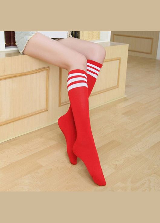 Гольфи червоні до коліна з білими смужками One Size No Brand (308016768)