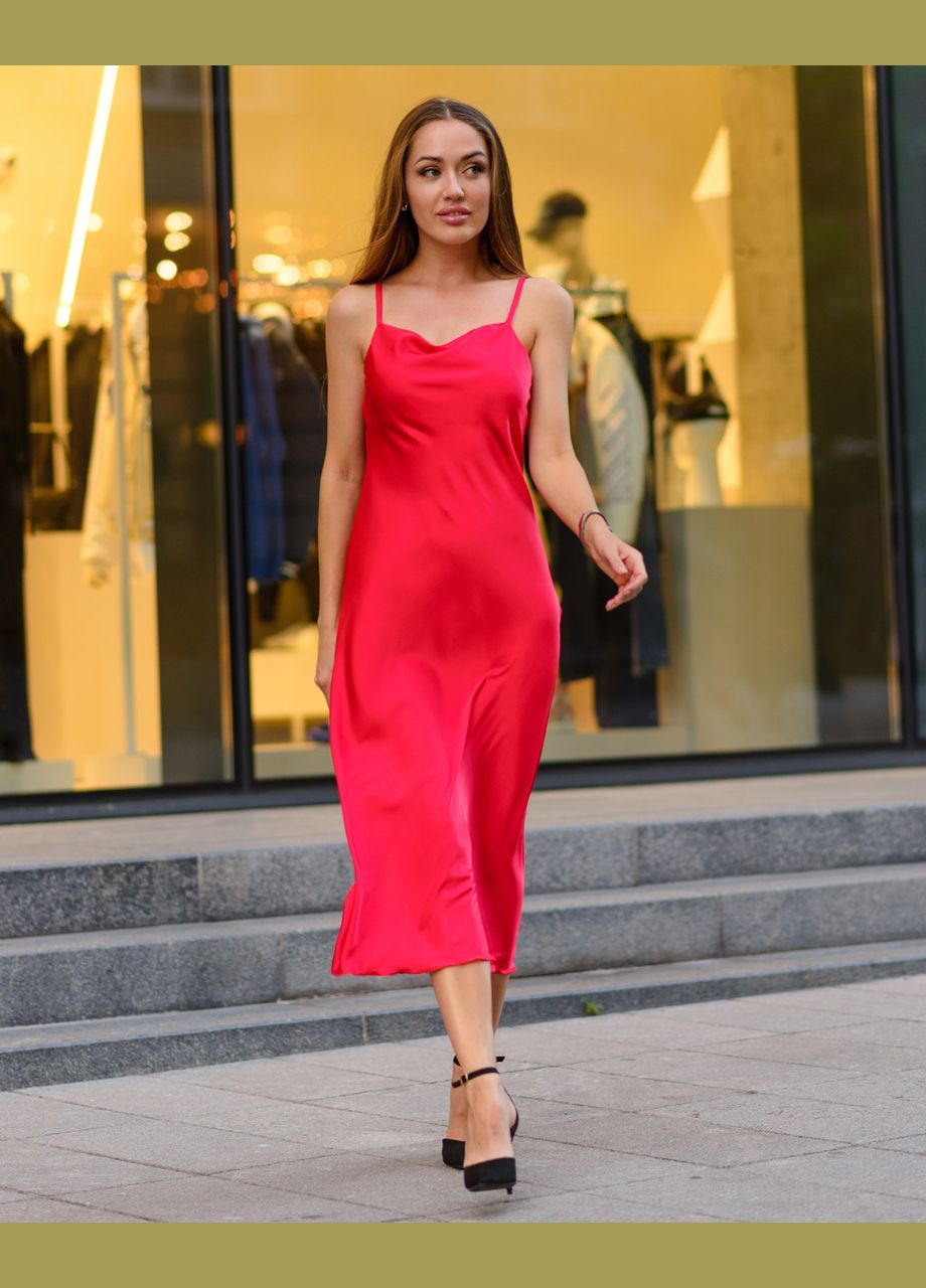 Червона жіноча шовкова сукня міді комбінація червоний Maybel