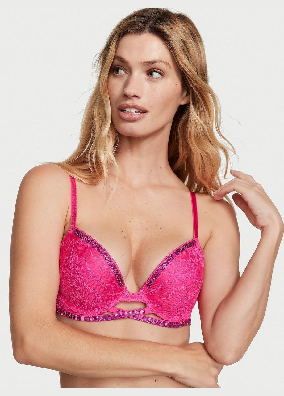 Розовый бюстгальтер shine cradle lace push-up Victoria's Secret полиамид