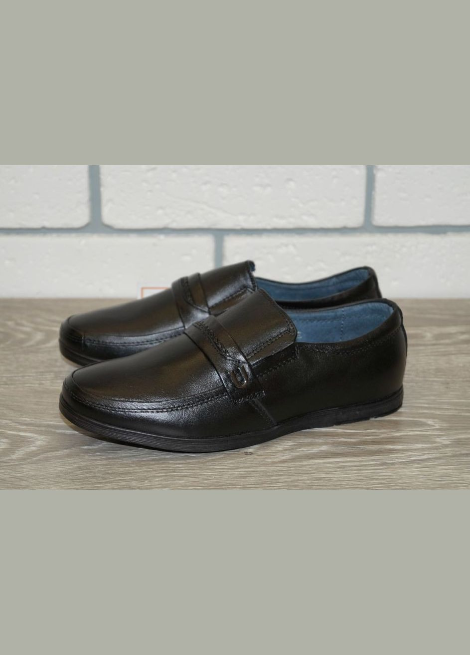 Черные кожаные туфли черные без шнурков KangFu