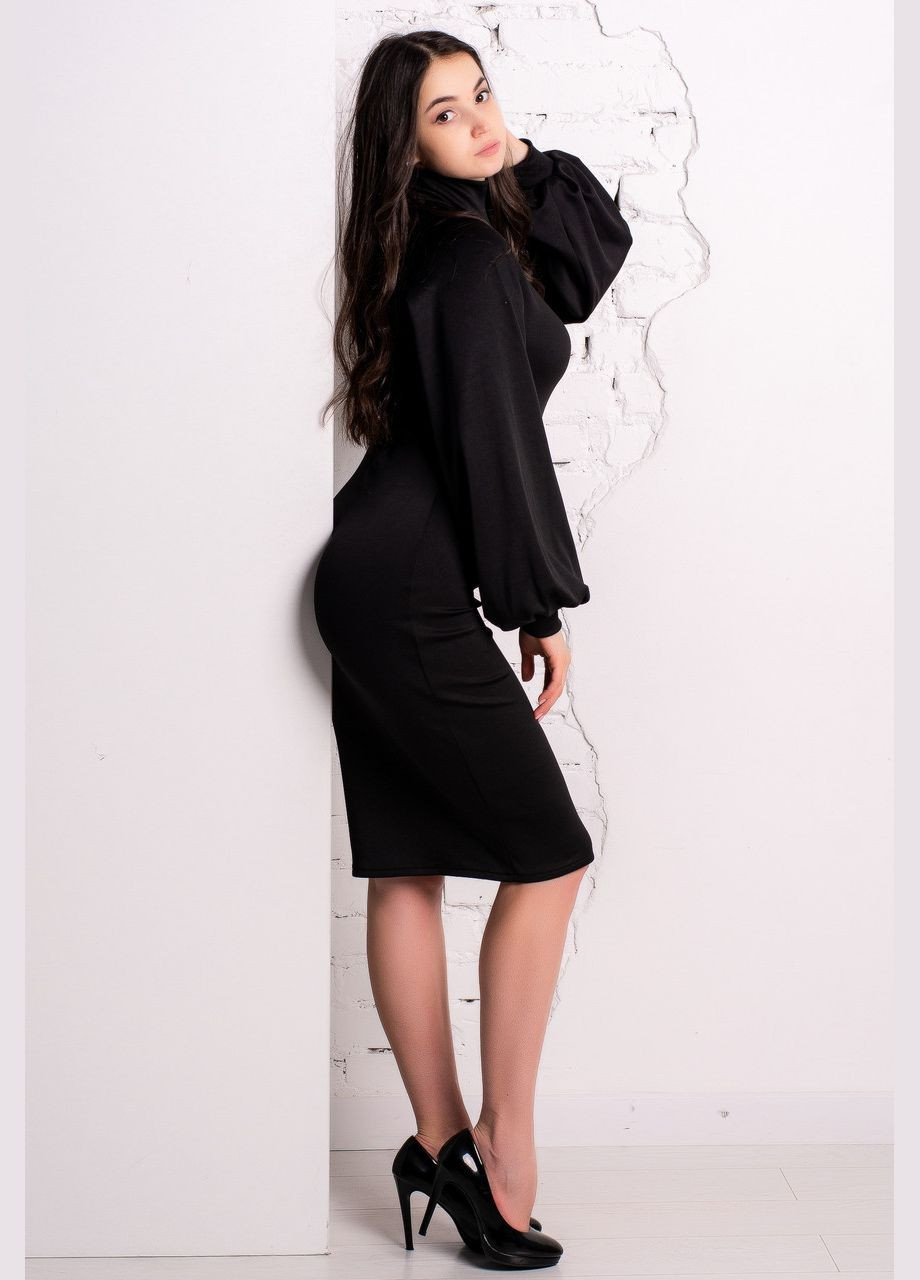 Черное коктейльное элегантное платье-футляр по колено с рукавом реглан. обтягивающее, трикотажное. No Brand однотонное