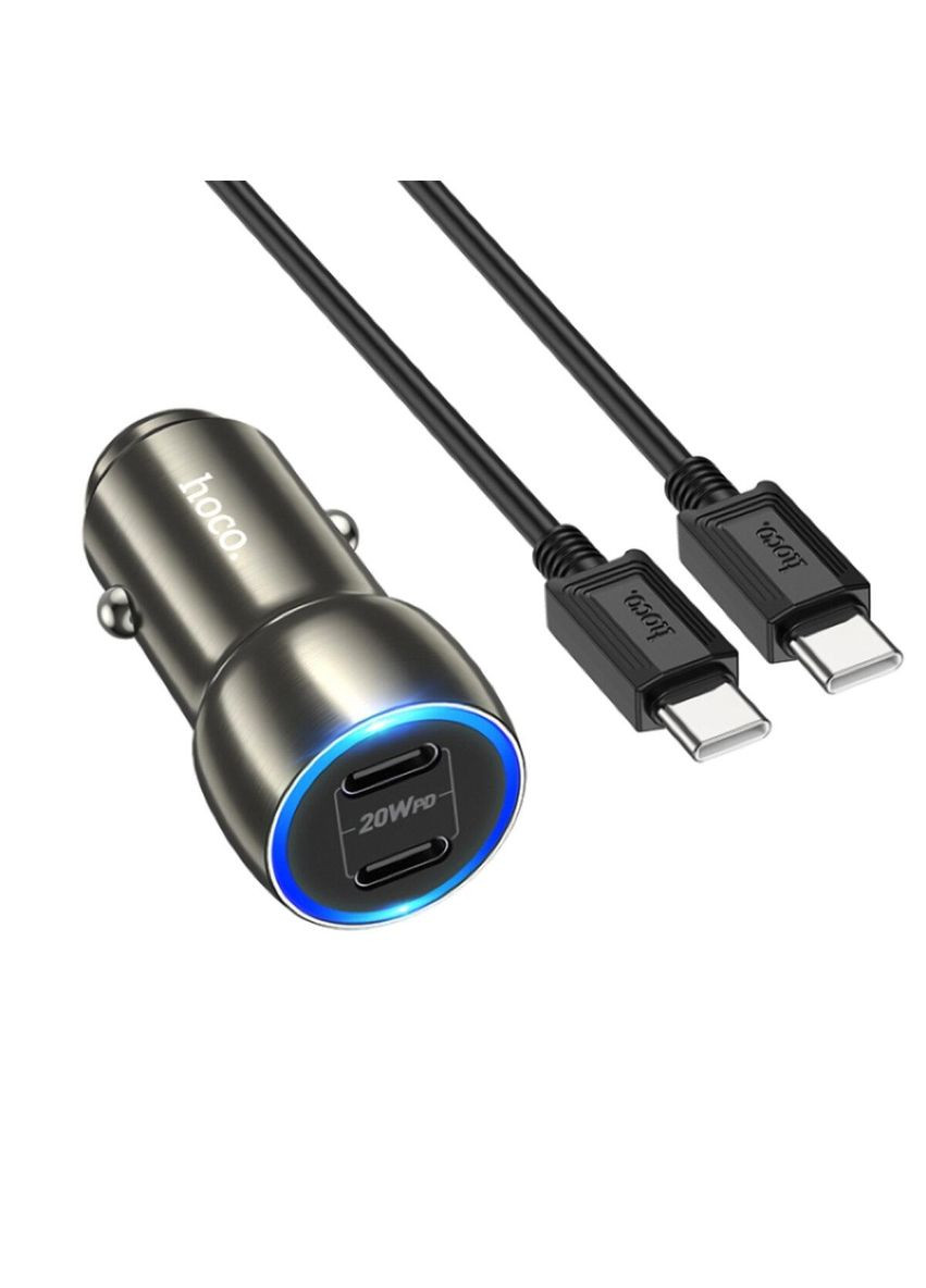 Автомобільний зарядний пристрій Z48 Tough 40W dual port(2C) car charger set(Type-C to Type-C) Metal Gray Hoco (304253868)