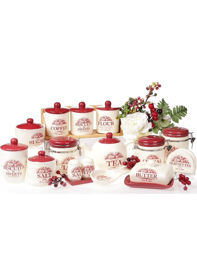 Банка керамічна Англійська Шипшина 600мл для сипучих продуктів з металевою кліпсою контейнер для зберігання Bona (368977817)