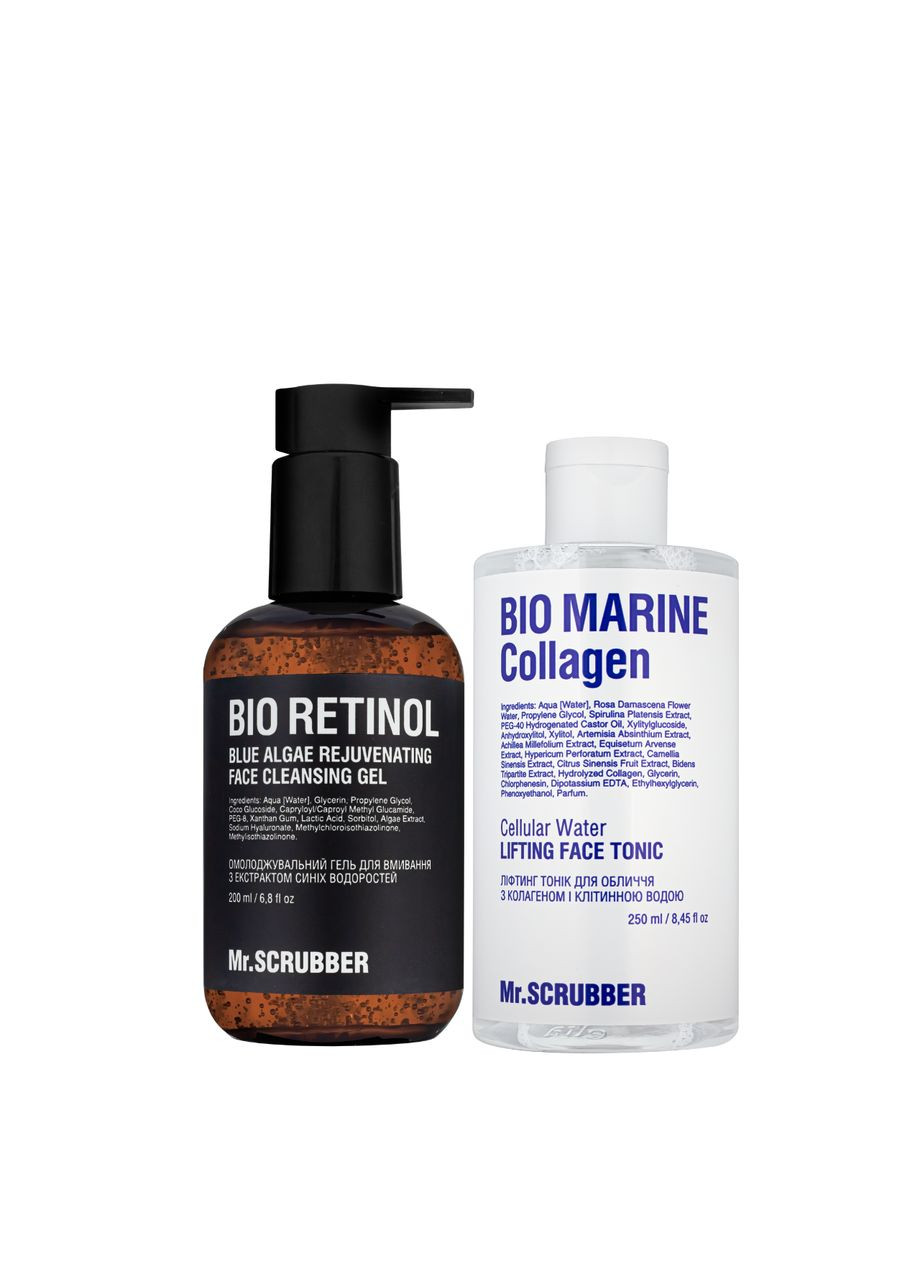 Набор косметики: Гель для умывания Bio Retinol Blue Aglae + Тоник Bio Marine Collagen Mr. Scrubber (368834219)