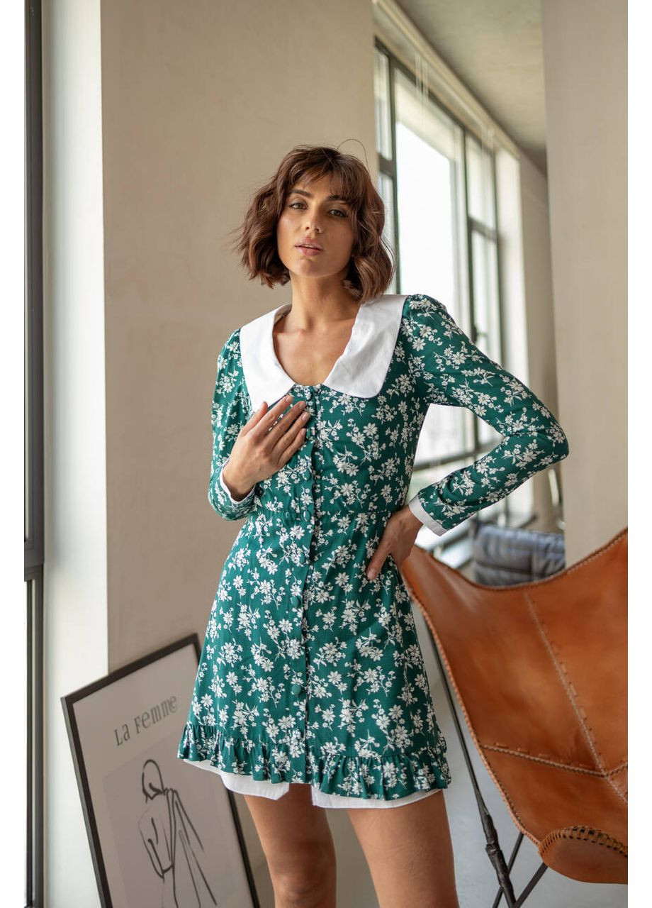 Зелена повсякденний жіноча сукня emma у квітковий принт з білим комірцем (mil500) milirud