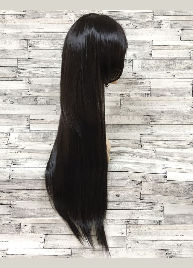 Перука жіноча пряма з косим чубчиком чорна довга 80см No Brand 3570 (321967451)