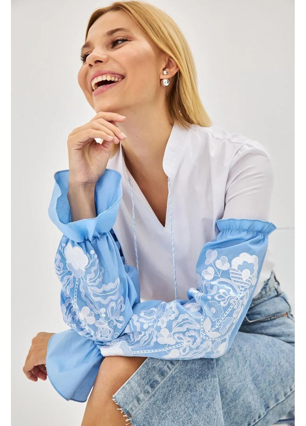 Сорочка з вишивкою на рукавах, колір Білий Rica Mare (367831735)