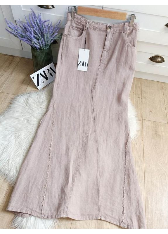Бежевая длинная льняная юбка Zara