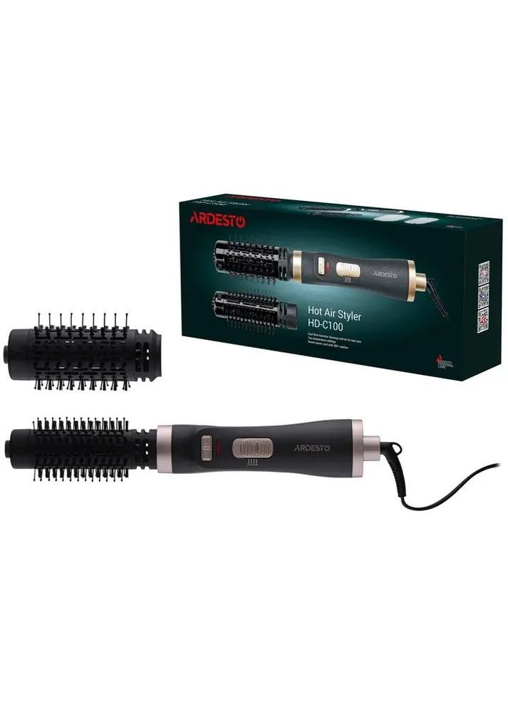 Фен-щітка HD-C100 з керамічним покриттям 2 насадки 100Вт Холодний обдув Чорний/Пудровий Ardesto (339111575)