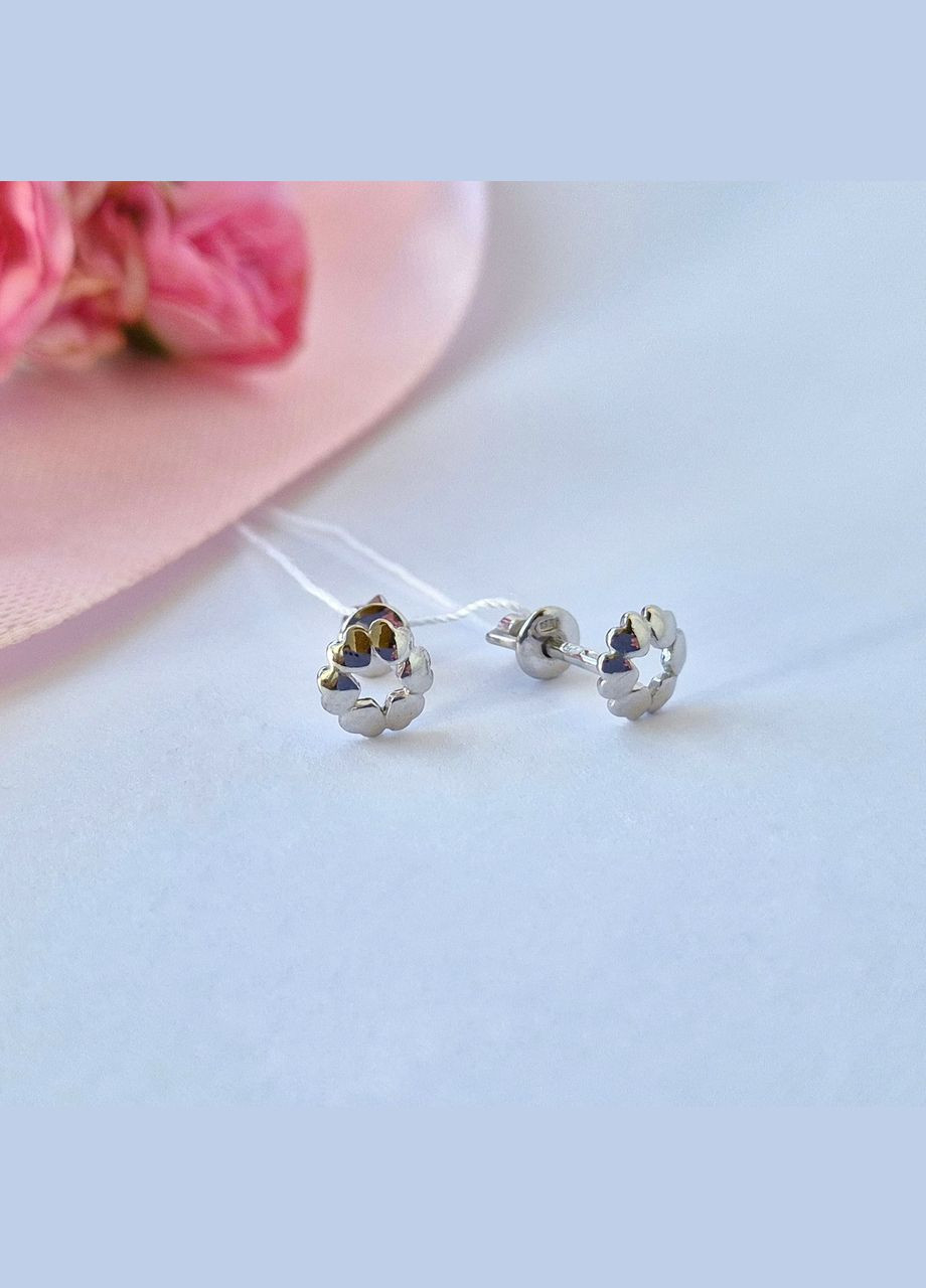 Серебряные серьги гвоздики без камней на закрутках Цветок серебро 925 пробы родированное 82902 1.07г No Brand (306741394)