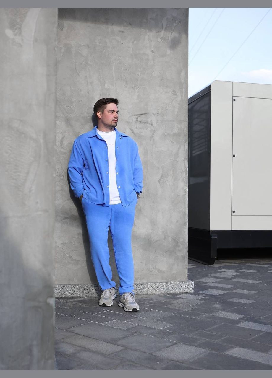 Голубой летний костюм: брюки и рубашка из легкого дышащего материала с рубашкой, брючный Україна