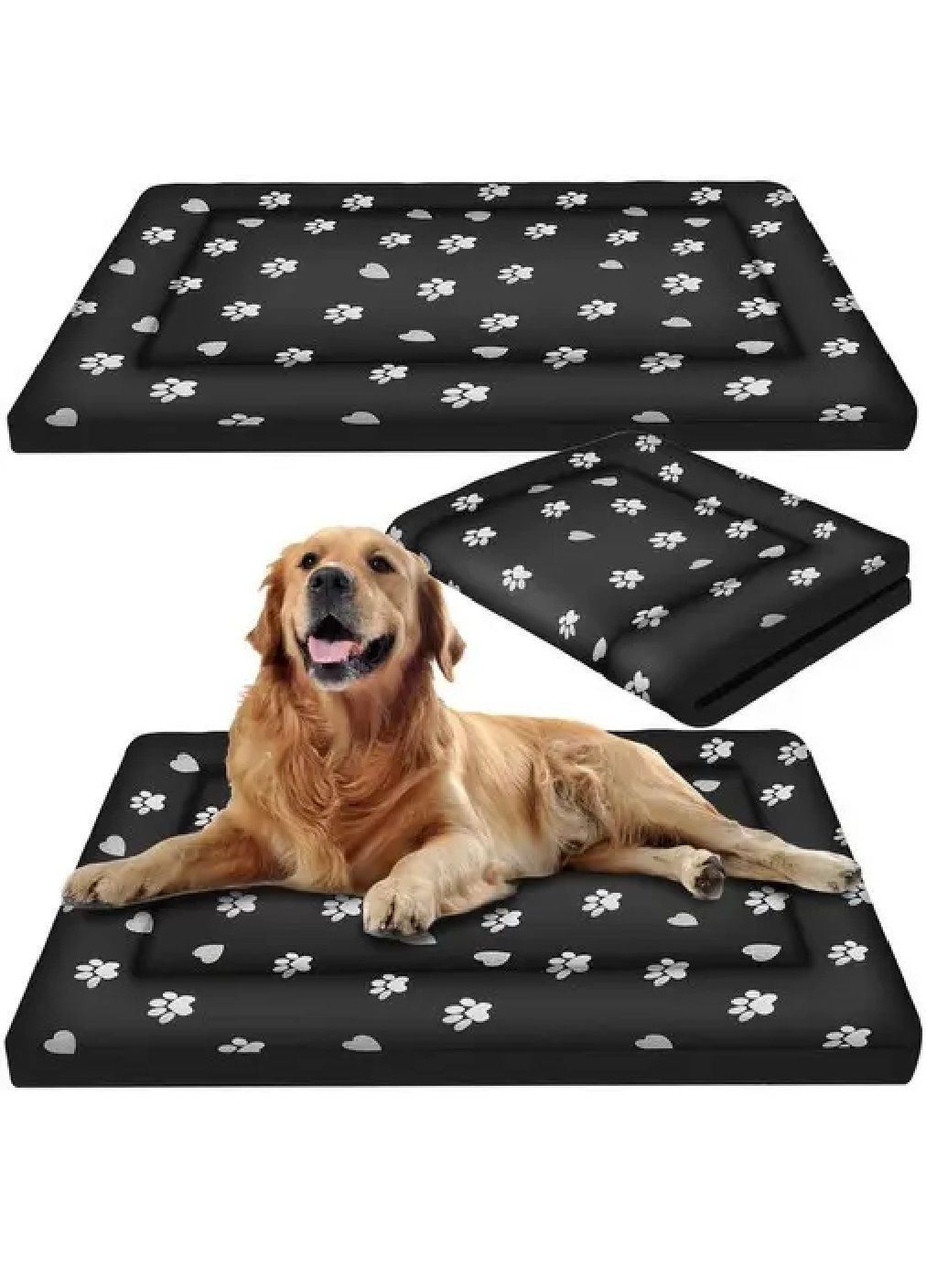 Лежак підстилка килимок прямокутний водонепроникний для собак зі знімним чохлом 100х70х4 см (478795-Prob) Чорний з білим Unbranded (312149491)
