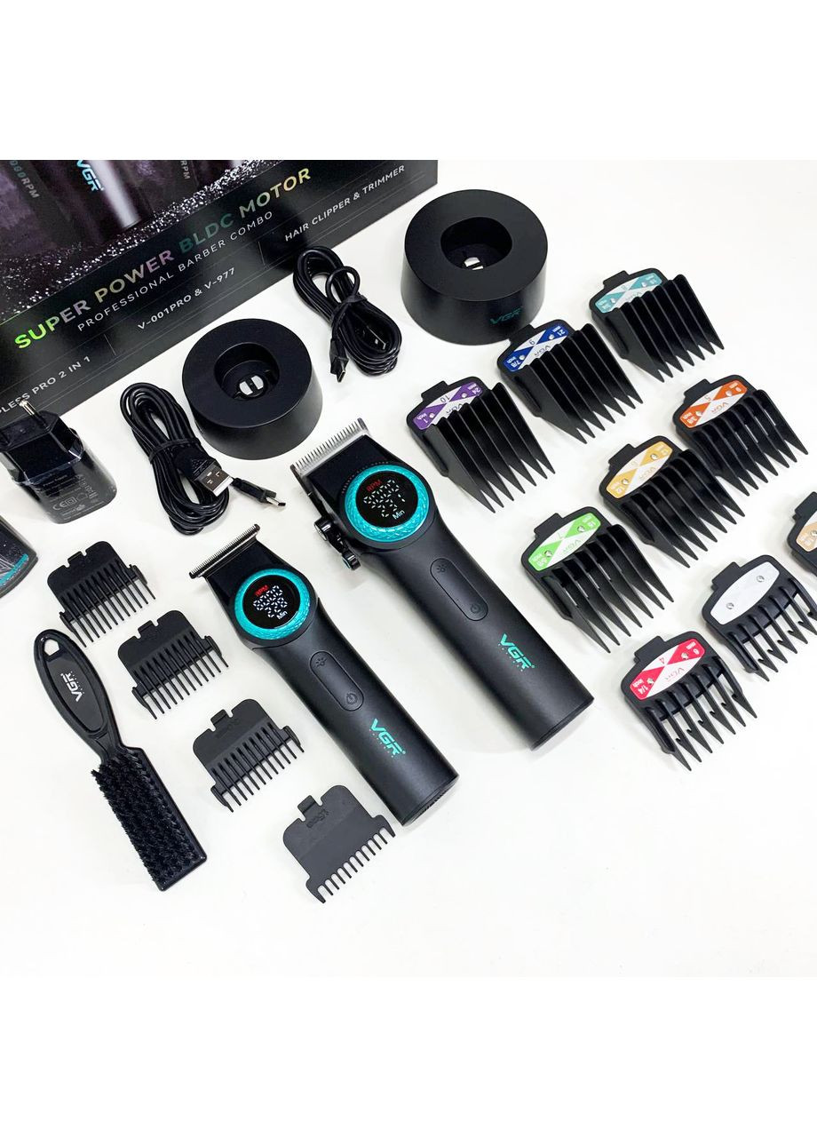Набор 2 в 1 V-001 V-977 BLACK, аккумуляторная стрижка и триммер. Цвет: черный VGR (353495659)