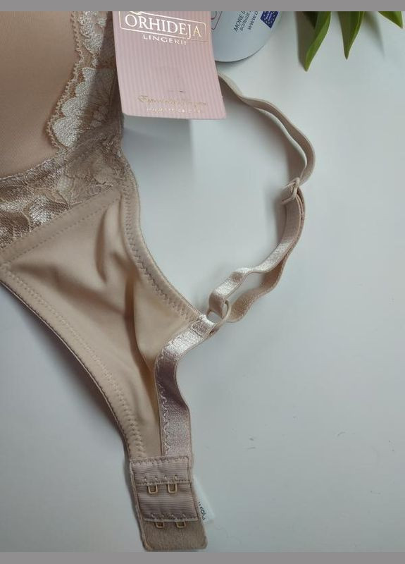 Бежевый бюстгальтер спейсер в цвете пион орхидея 180-208 с кружевом. Orhideja полиамид