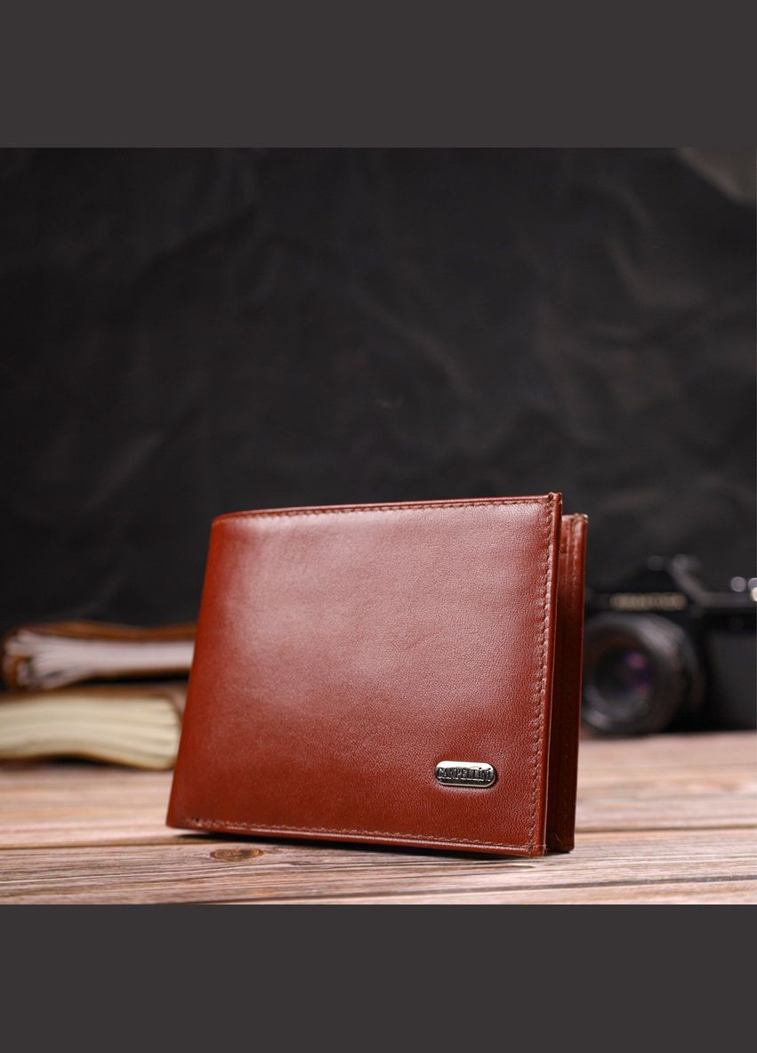 Чоловічий гаманець без застібки горизонтального формату з натуральної гладкої шкіри 21762 Коричневий Canpellini (298571513)