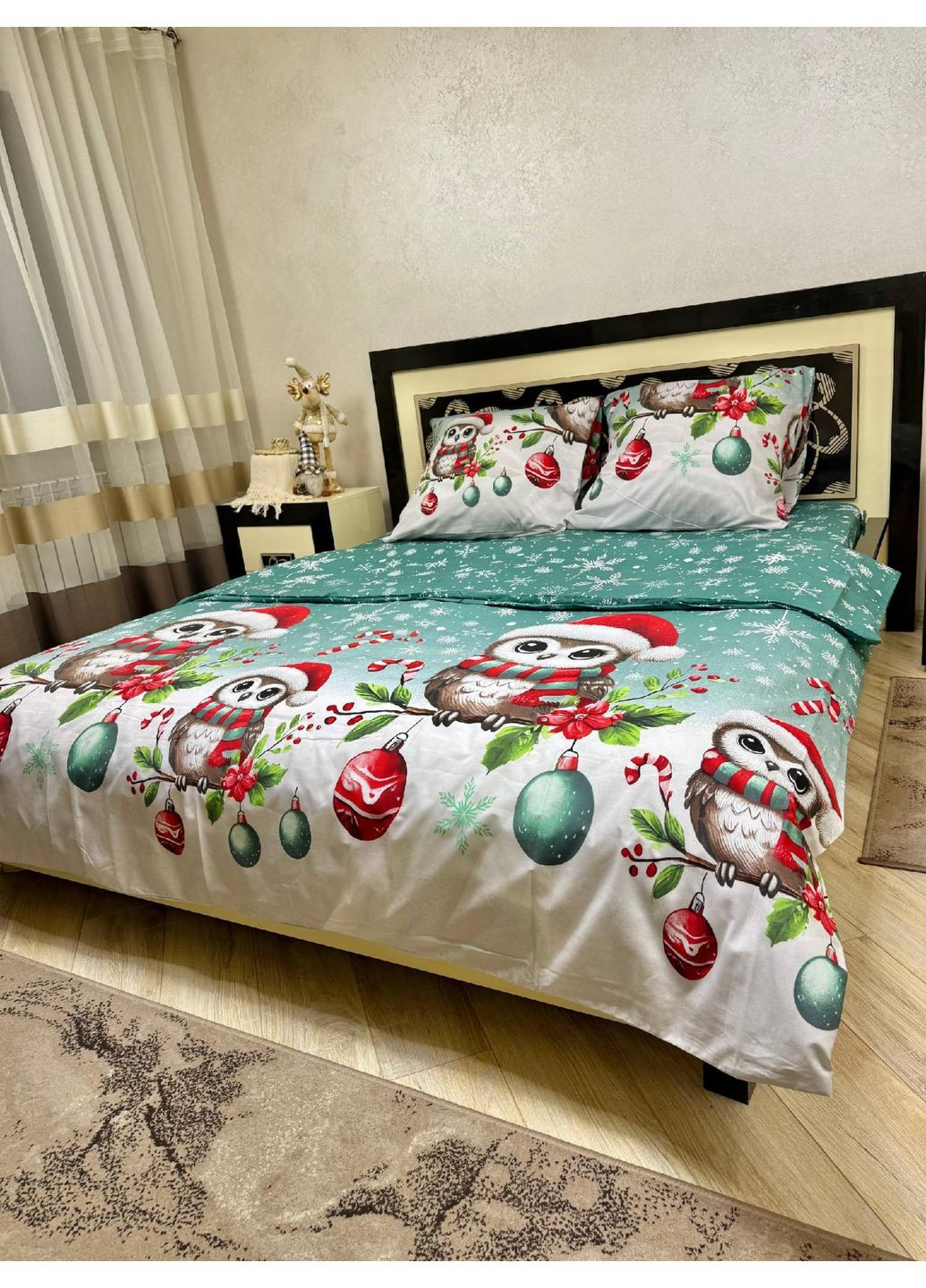 Постельное белье новогоднее хлопковое 8324 Двуспальное 180 x 220 Бязь Зеленое 70 х 70 No Brand (362414432)