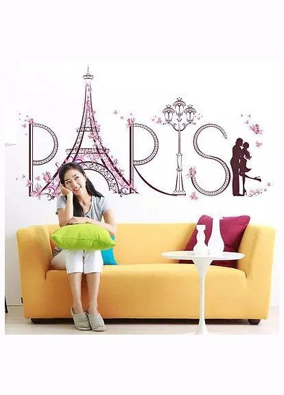 Наклейка на стену Влюбленные в Париже Эйфелева башня Paris (60 х 90см лист) Б104 No Brand (302678854)